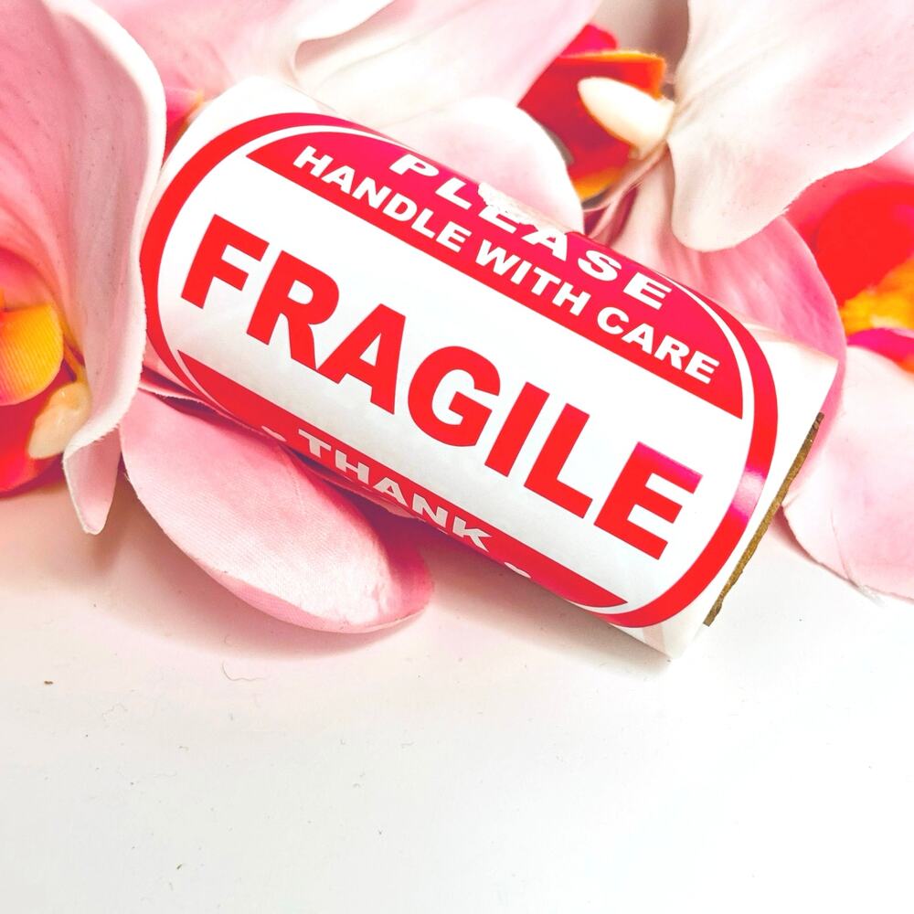 50 Pink Fragile Stickers | Please Handle With Care | 3” Round Shipping Labels